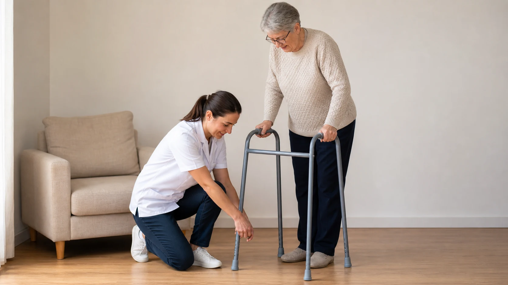 Réglage d’une aide à la marche pour une personne âgée